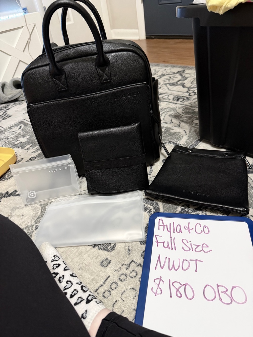 Ayla & Co Black Leather Baby Bag Tote
